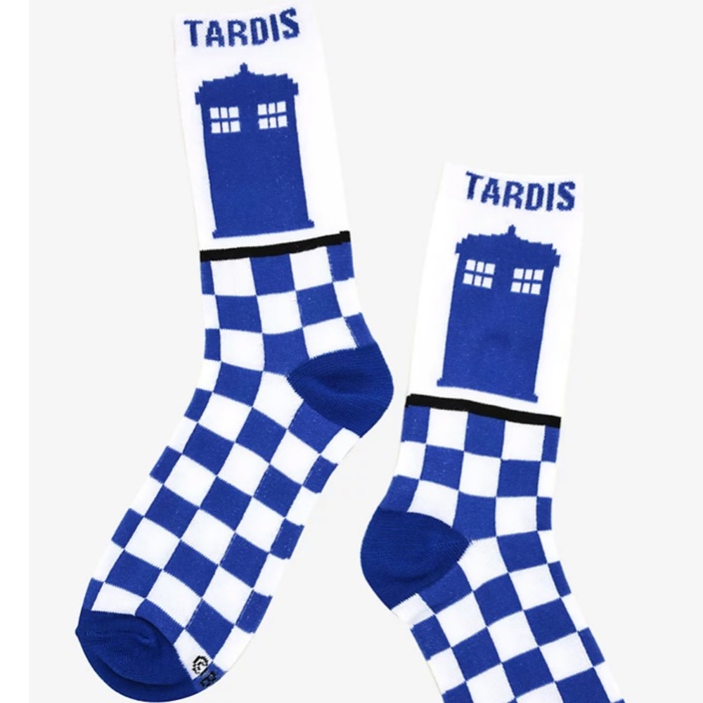 2/$12 Doctor Who TARDISโ Checkered Crew Socks
